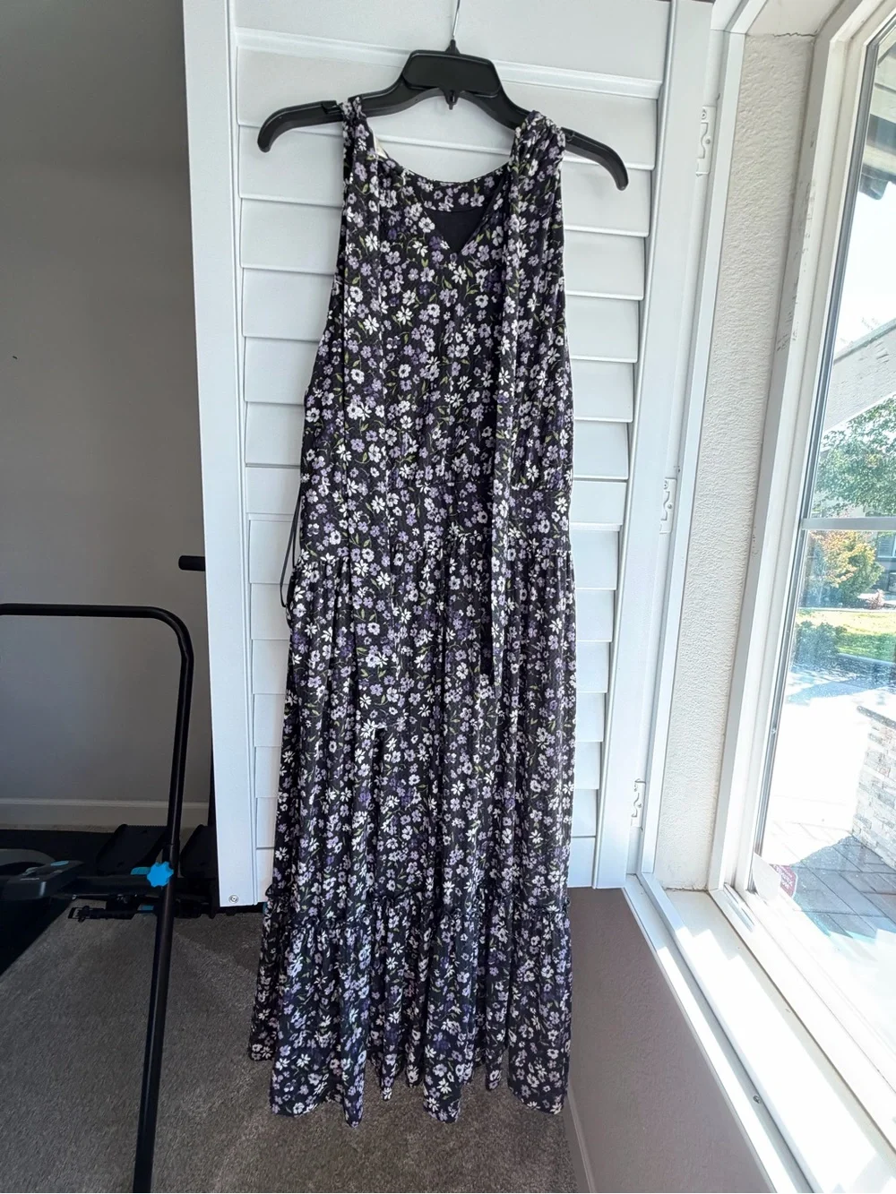 Floral Halter Midi Dress in Black and Purple